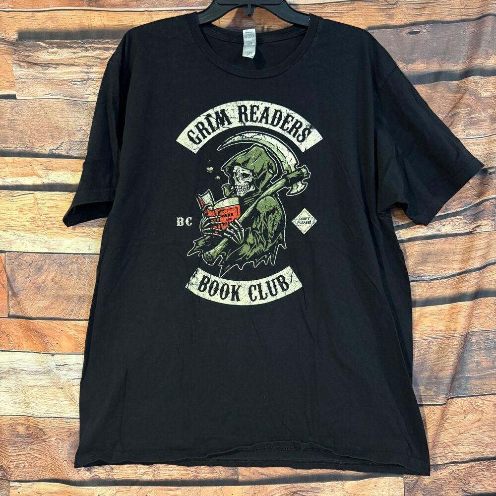 Grim Readers Book Club T-Shirt Mens XL Black Grim Reaper Reading Shirt.Woot